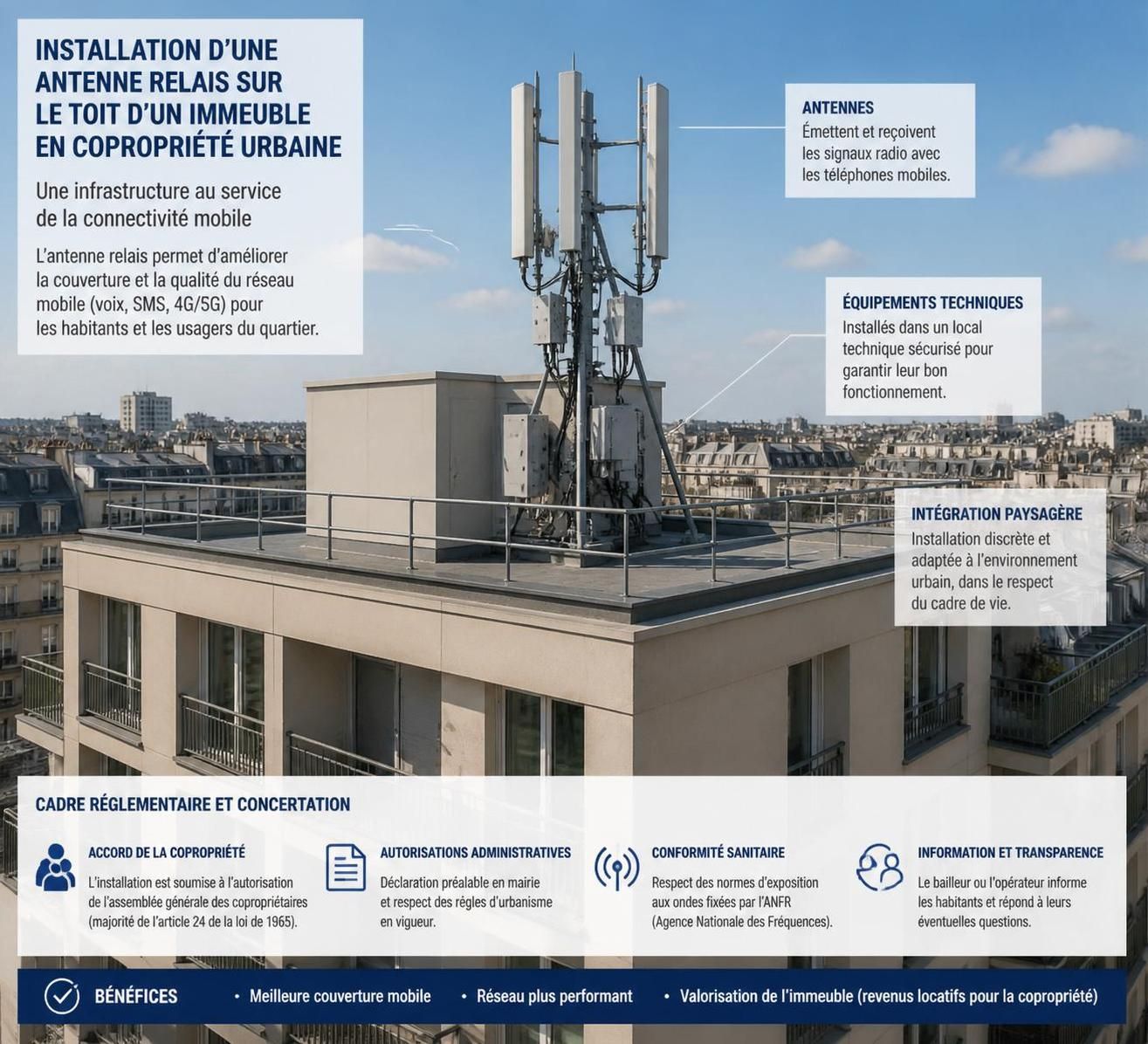 découvrez les droits des copropriétaires face à l'installation d'une antenne relais en copropriété et comment gérer ces dispositifs au sein de votre immeuble.