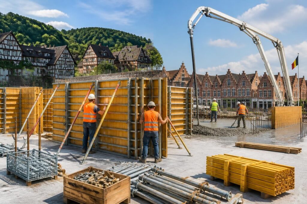 découvrez nos services de location de coffrage béton en alsace et en belgique. consultez nos tarifs, découvrez le matériel disponible et les zones desservies pour vos projets de construction.